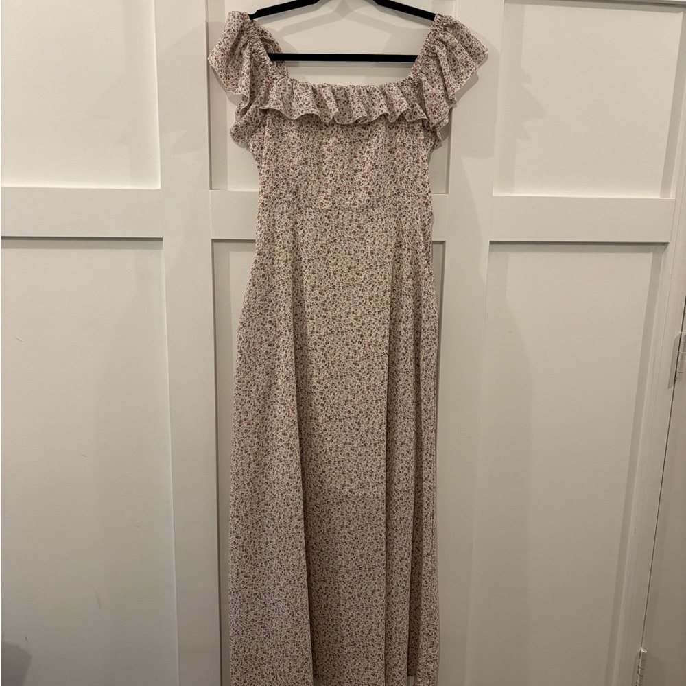Ellison Cream Floral Ruffle Maxi Dress